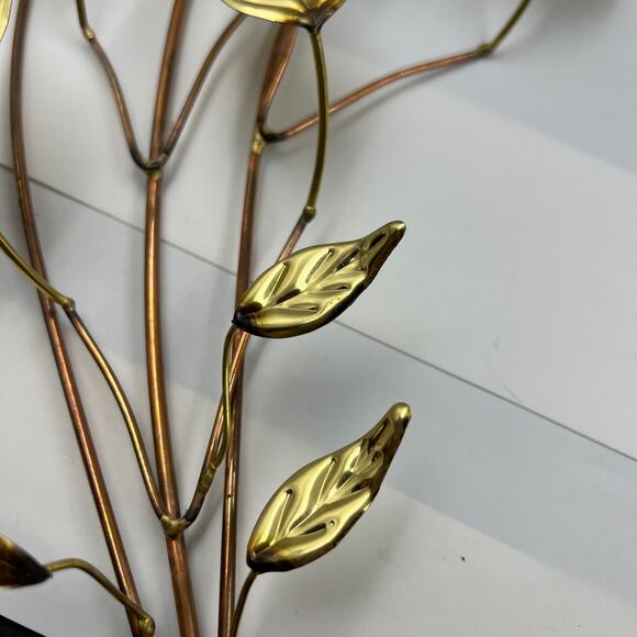 Vintage Metal Thin Hammered Gold Tone Leaves & Branches MCM Wall Hanging - Picture 9 of 10